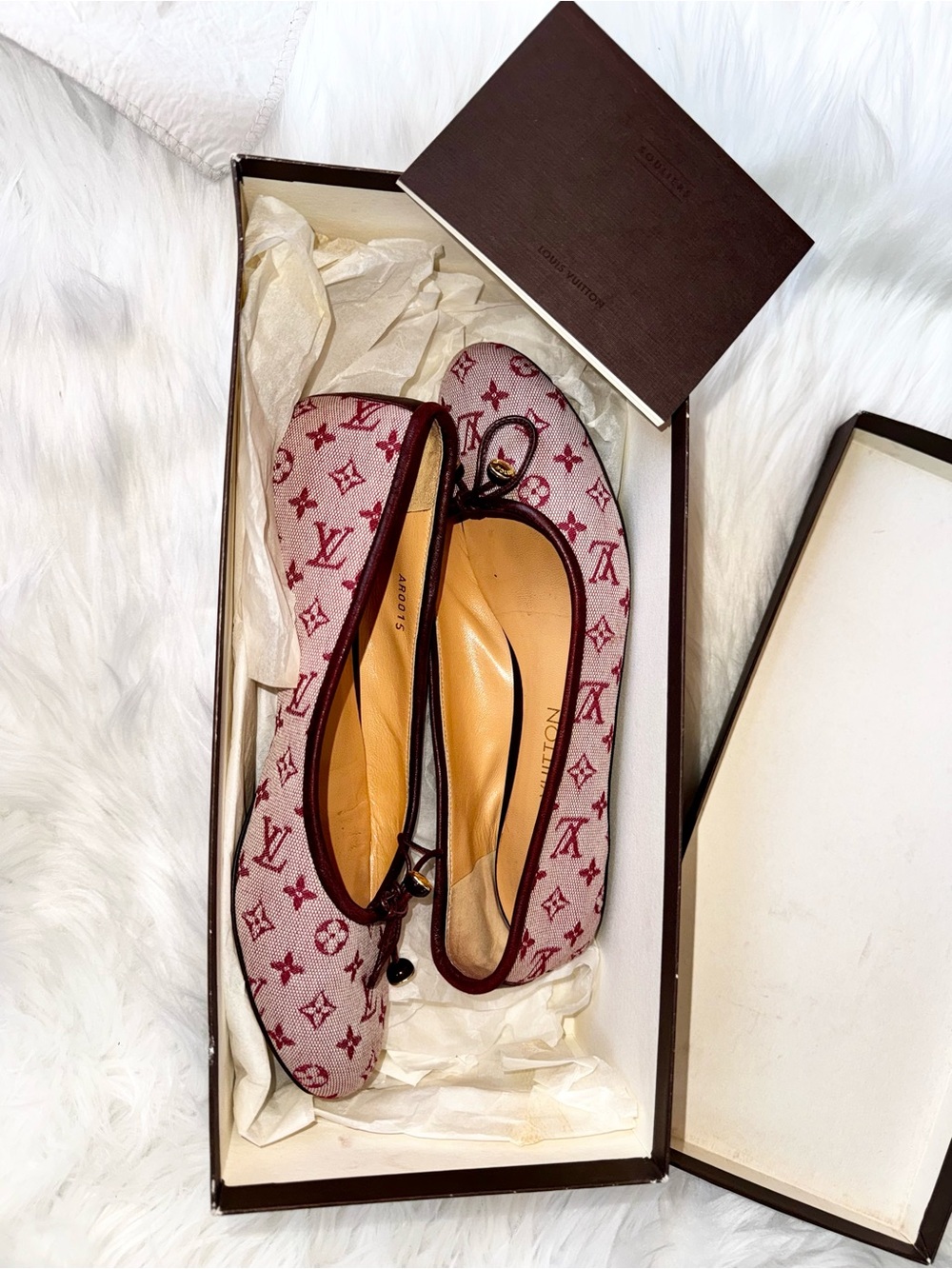 Louis Vuitton Y2K Flat Ballerina Alizee Mini Lin 36 EU Cerise Burgundy Monogram - Picture 4 of 15